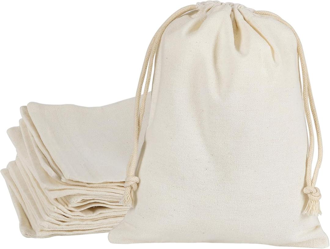 HRX Package 20pcs Muslin Bags 6x8 inches, Cotton Drawstring Bag Fabric Gift Pouches Sachet for Jewelry Party Favors Wrapping DIY