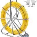 VEVOR Fish Tape Fiberglass, 656 ft, 5/16 in, Duct Rodder Fishtape Wire Puller, Cable Running Rod with Steel Reel Stand, 3 Pulling Heads, Fishing Tools for Walls and Electrical Conduit, Non-Conductive