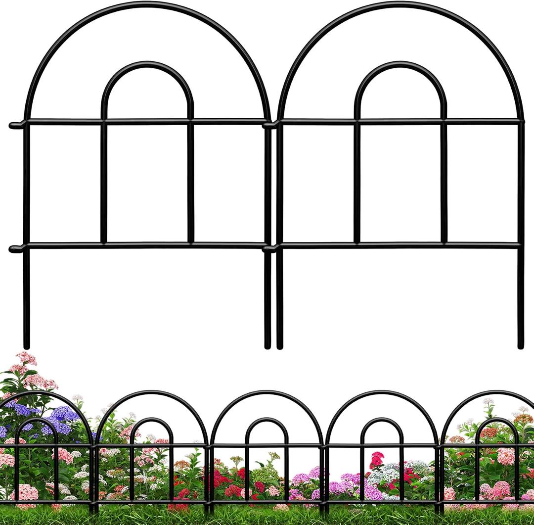 Decorative Garden Fence, 21.67ft(L) x 17in(H) Metal Fencing, 20 Pack, Black, Classic Style, Animal Barrier, Garden Border