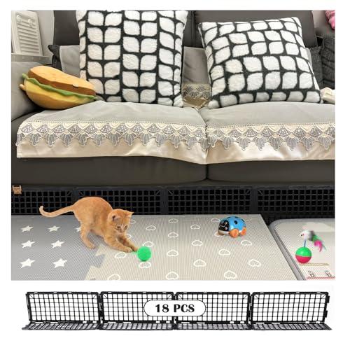 Hiflora 18 Pack Under Bed Blockers for Pets – Easy to Install Black Plastic Under Couch Blocker (6.5" H x 14.5" L) – Prevents Dogs, Cats, Toys from Getting Under Sofa or Furniture