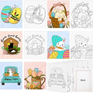 COCHIE Pack of 6 8x10 Inches Easter Day Pre Drawn Canvas to Paint, Easter Bunny Eggs Pre Printed Canvas for Ladies Sip and Paint Party Favor, Pre Sketched Canvas for Painting for Adults