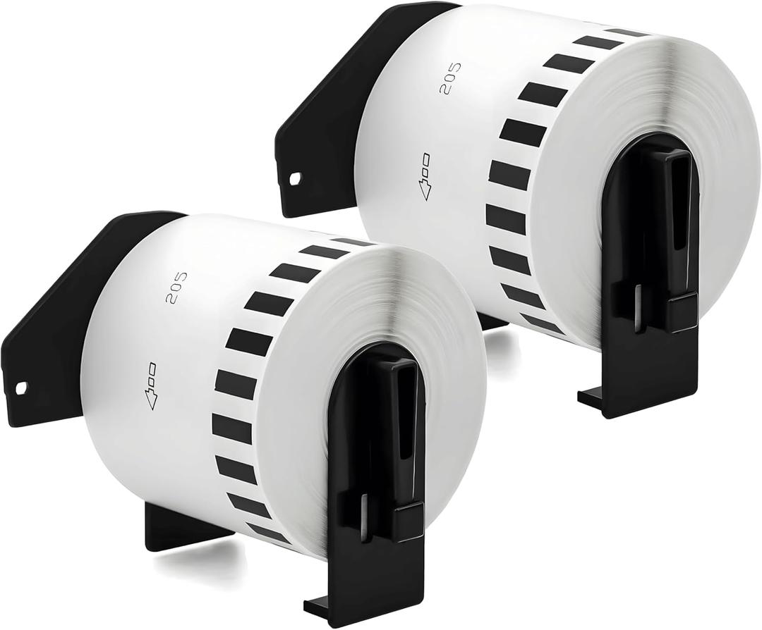 FOXLINE Compatible with Brother DK-22205 62mm x 30.48m (2-3/7" x 100') Continuous Paper Labels Tape,for QL-820NWB QL-720NW QL-710W QL-700 QL-570 Label Printer, 2 Rolls White Paper Labels + 2 Frames