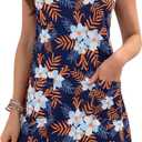 CAMSSOO Womens Summer Dresses 2025 Casual Sleeveless Beach Dress Loose Scoop Neck Boho Floral Sundresses with Pockets (X-Large, Navy Orange Floral)