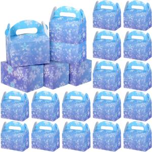 ReliThick 24 Pcs Snowflake Party Favor Bags Boxes Blue and Purple Snowflake Paper Gift Boxes Candy Treat Goodie Bags for Winter Themed Wonderland Birthday Party Supplies Decorations