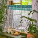 ARTMAGIC Farmhouse Kitchen Curtain 2 Panels Green Plaid with Floral Embroidery Lace Coffee Curtains Rod Pocket for Small Window Living Room Bedroom Bathroom(Green,2pcs,27"x36")