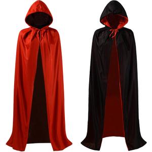 OurLore Black and Red Reversible Halloween Christmas Cloak Masquerade Party Cape Costume (55 inch, With Hood)