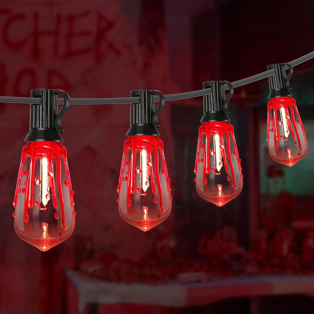 10FT Halloween Blood and Tear Decoration String Lights, ST40 Flickering Flame String Light with 10 Flame Blood and Tears Bulbs, Hanging Outdoor Halloween Lights for Patio Garden Party Backyard