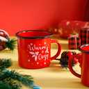 1 Pack Christmas Enamel Mugs Xmas Red Enamel Mug Gifts Merry and Bright Santa Enamel Tea Cups Seasonal Holiday 12 Ounce Christmas Mug for Women Coworkers Vintage Camping (Vivid Style)