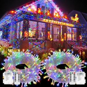 2 Pack Battery Operated String Lights Outdoor Indoor Total 132ft 400 LED, 8 Modes with Remote Timer Waterproof Twinkle Fairy Lights Battery Powered for Christmas Tree Bedroom Party Decor, Multicolor
