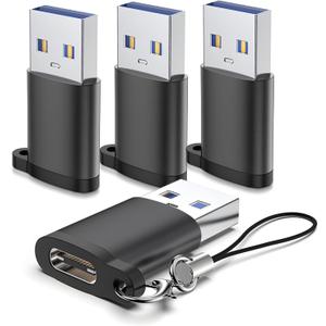 USB to USB C 3.0 Adapter 4 Pack, Type C to USB A Converter,USB-C Female to USBS Male, Compatible for Apple MacBook Pro, Mac Book, iPad, iPhone 16 15 14 13 12 Pro Max Samsung Galaxy S20-S23 More Black