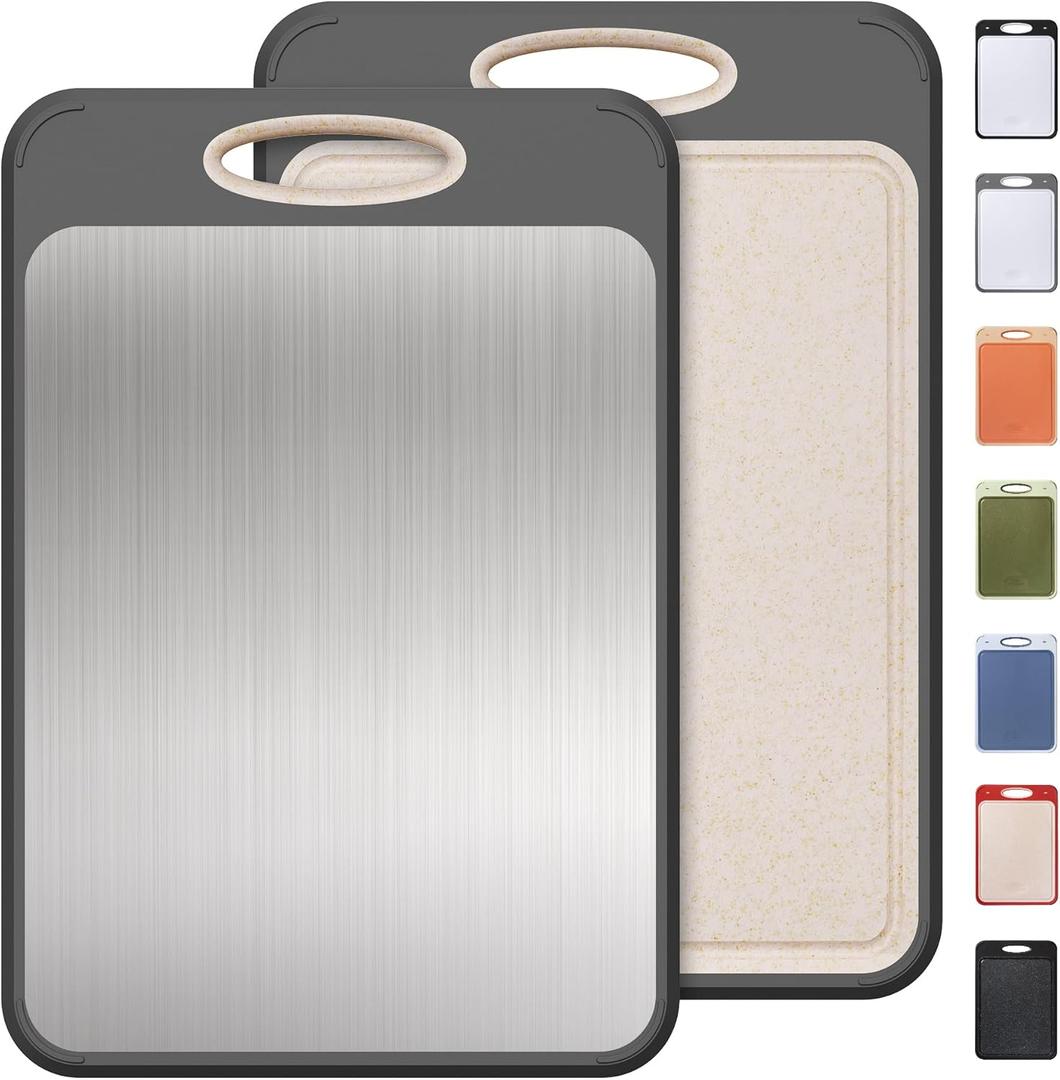 Stainless Steel Cutting Board, Non Toxic Cutting Board for Kitchen Double Sided Food Grade, Chopping Board for Meat/Vegetables, Kitchen Gifts Easy to Clean 2025 New Upgrade Large Size (16"L x 11"W) (Dark Gray)