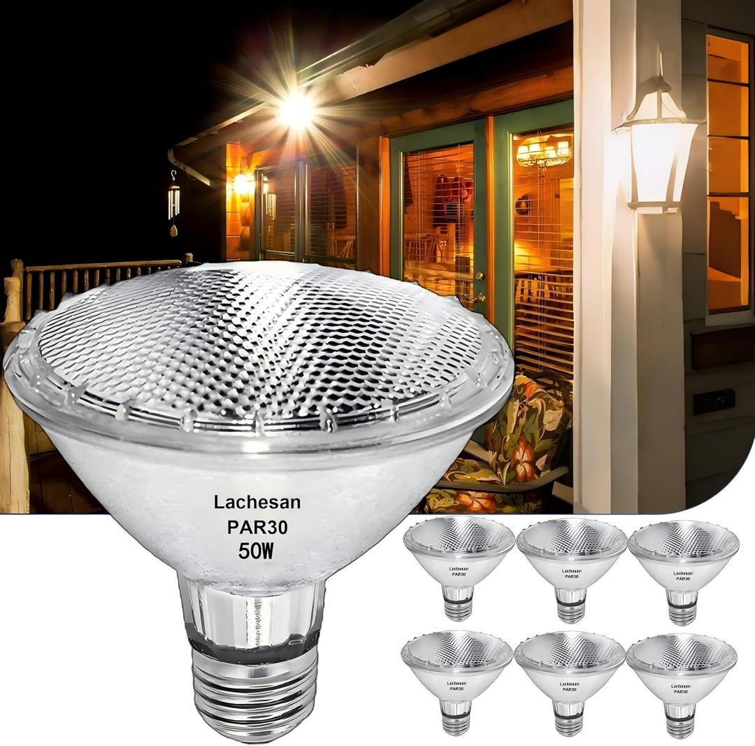 Par30 Short Neck Halogen Flood Light Bulbs, 50W120V 2700K Warm White Dimmable High Brightness, E26 Base, Great for Accent Lighting, Tracking, Recessed Bulb, 6pcs