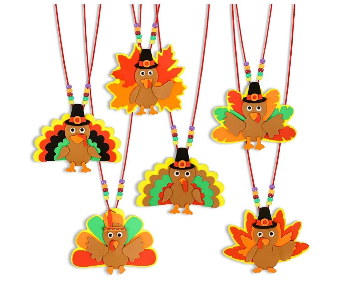 Fall Thanksgiving Crafts for Kids Adults, Make A Turkey Necklace Thanksgiving Activities Fall Party Favors Gifts Crafts Supplies Classroom Prizes DIY Thanksgiving Crafts for Toddlers Kids Age 4-8 8-12