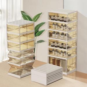 Shoe Rack Organizer for Closet Entryway Foldable Sneaker Storage Shoe, Collapsible Shoe Cabinet, Stackable Shoe Storage Cabinet with Lids for Living Room (6 Tiers -12 Pairs Transparent)