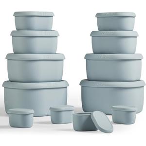 ISSEVE 12Pcs/Set Nesting Silicone Food Storage Containers with Lids, BPA Free Reusable Meal Prep Silicone Containers Airtight, Freezer Dishwasher Safe (33.8oz, 20oz, 10oz, 6.7oz, 1.3oz) (Grey)