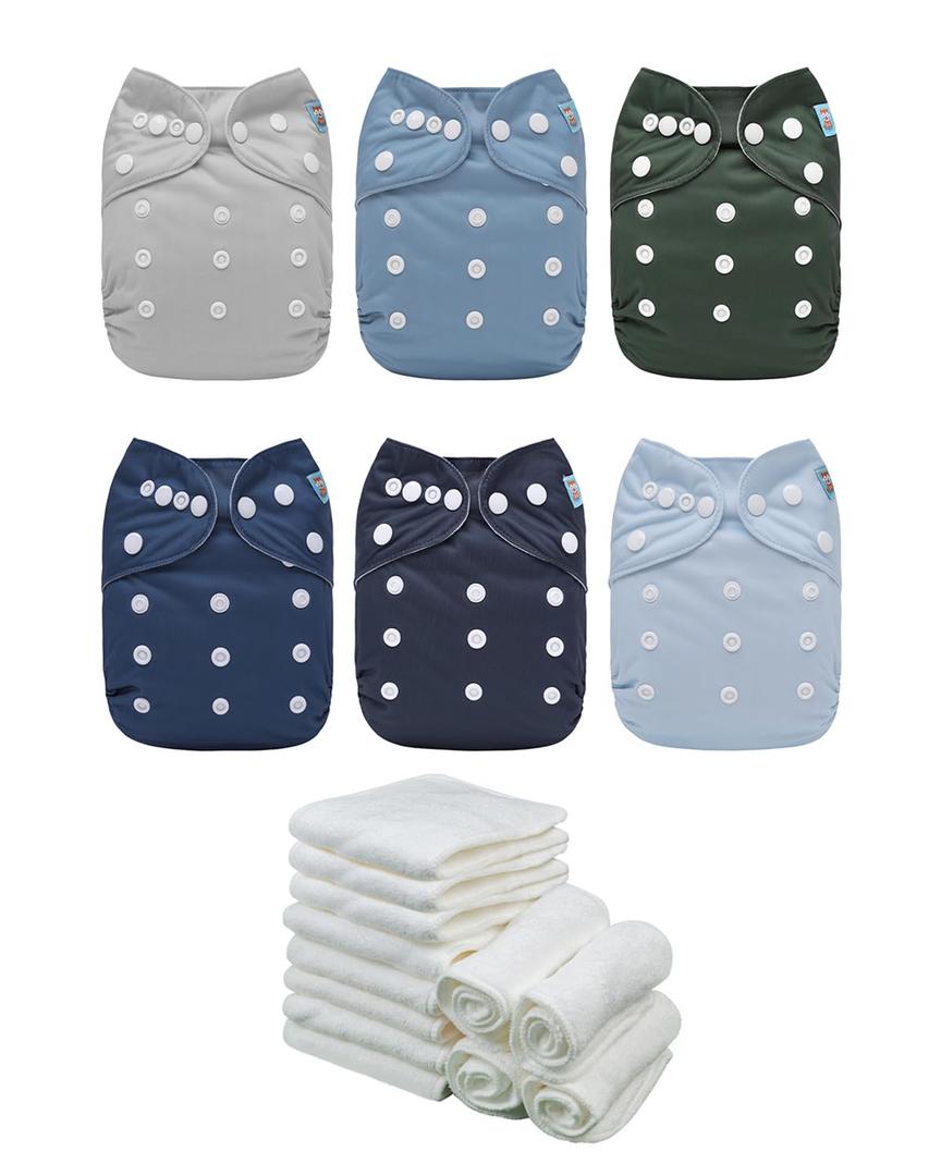 ALVABABY Baby Cloth Diaper 6 Pack with 12 Inserts One Size Cloth Diaper Covers Adjustable Washable Reusable for Baby Girls and Boys 6BM111