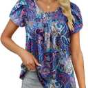 BETTE BOUTIK Womens Summer Tops Pleated Short Sleeve Tunic Tops Short Sleeve Blouses Shirts S-3XL (M)