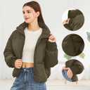 Womens Winter Cropped Puffer Jacket Coat Casual Quilted Baggy Long Sleeve Zip Down Jackets Outerwear (US, Alpha, Medium, Regular, Regular, Dark Green) (Green, M)