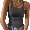 Artfish Women's Sleeveless Tank Top Form Fitting Scoop Neck Ribbed Knit Basic Cami Shirts (02# Full Length Charcoal Grey) Small
