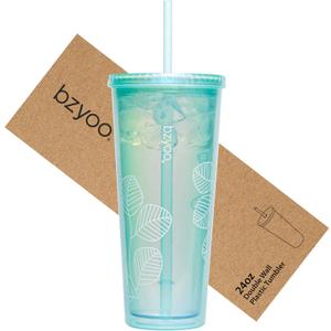 bzyoo SIP 24oz (710ml) Double Wall Plastic Tumbler with Lid and Straw Cold Drink Travel Mug Reusable Ice Coffee Tea Cup Perfect for Office Poolside Parties Gifts Color: Pearl Green