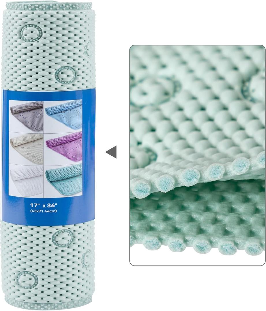 Double Layer Foam Non Slip Bathtub Mat 37x17in, More Comfortable and Thicker Tub Mat Than Ordinary Foam Shower Mat, Bath Mat for Tub with Suction for Comfort and Safety (Cream Green, 36'' x 17'')