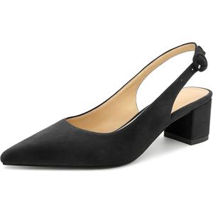 Eldof Slingback Heels Women Block Low Heel Pointed Toe Pumps Ankle Buckle Office Dress Suede Shoes 2 Inches (7)