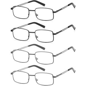 HIGHLIKE Reading Glasses Men, Metal Stainless Flex Readers with Soft Cases, Clear Lens Blue Light Glasses 2.5