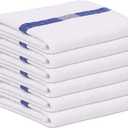 GOLD TEXTILES Bulk Bath Towels White (22x44 Inches) Economy Grade Light Weight Easycare (12 - Blue Stripe)
