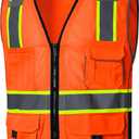 SKSAFETY 10 Pockets Professional Level Safety Vest - Class 2 High Visibility Vest with Zipper, ANSI/ISEA Standard - Construction Work Vest (Orange, M)