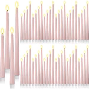 48 Pcs Flameless LED Taper Candles Battery Operated Candles 4 Sizes of 8.5'', 9.65'', 10.83'', 12.8'' Flameless Candlesticks Flickering for Halloween Christmas Church Wedding(Dusty Pink)