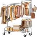 SOLEDI Heavy Duty Partitioned Clothes Rack, 600 LBS Load Metal Garment Rack with Shelves & Lockable Wheels, Rolling Hanging Rack for Bedroom, Laundry Room, Store & Garage (Silver)