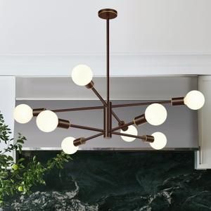 10.9"-52.3" Height Adjustable Modern Chandelier Ceiling Light Fixture, 8-Light Sputnik Chandeliers Brown and Gold Mid Century Chandelier Over Table, Chandeliers for Dining Room (Bulbs Not Included)