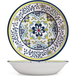 Talavera Melamine Large Serving Bowl, 13.75" x 2.75" Mixing, Pasta Serving Bowls set of 2,100% Melamine Soup Bowl Salad Bowl Fruit Bowls,Lightweight and Unbreakable