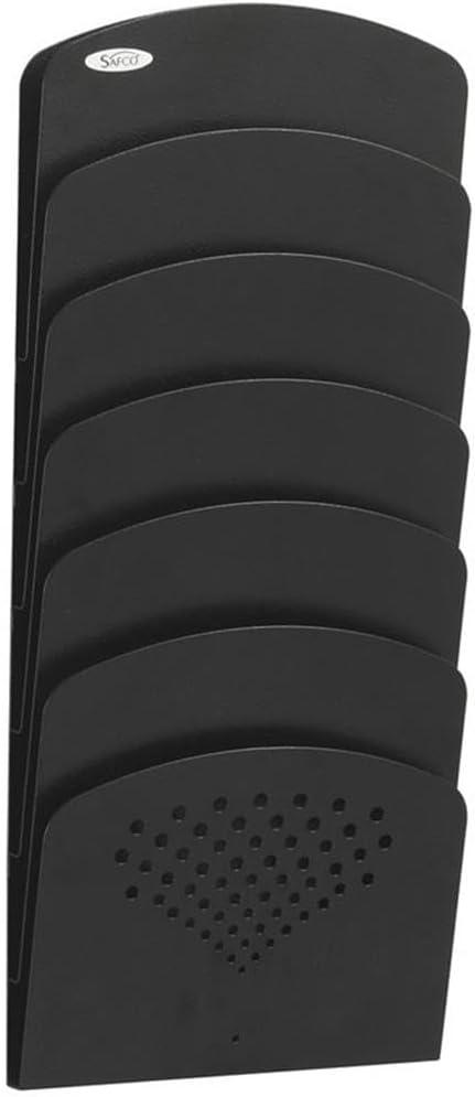 Safco Wall Mounted Literature Organizer, 7 Pocket Rack for Documents Paper Magazines and More, Steel, Black
