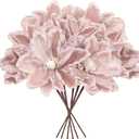 8 Pcs Large Christmas Flower Magnolia Flowers Christmas Tree Decoration Artificial Poinsettia Stems Velvet Xmas Ornaments for Xmas Tree Table Decor(Pink, 12 Inch)