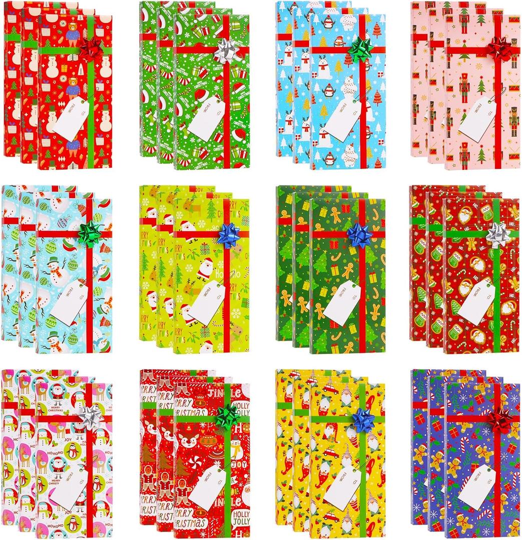 Piklodo 36 Pcs Christmas Gift Card Holder Christmas Card Boxes with Bows, 6.5'' x 3'' x 0.6'' Cash Money Holder Xmas Gift Card Boxes for Xmas Holiday Birthday Party Favor