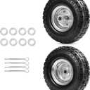 Parts Camp 4.10/3.50-4 tire replacement gorilla cart tires 10" Flat-Free Solid Tires and Wheels hand truck tires dolly tires wagon wheels With 5/8" Bearings 2.15" Offset Hub 2Pack