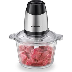 Homeleader Electric Food Chopper, 300W Stainless Steel Blade, Food Processor with 2L Glass Bowl, 2S Fast Shredding for Meat, Vegetables, Fruits and Nuts, Dishwasher Safe, Quiet Motor with 4 Blades (8cup)