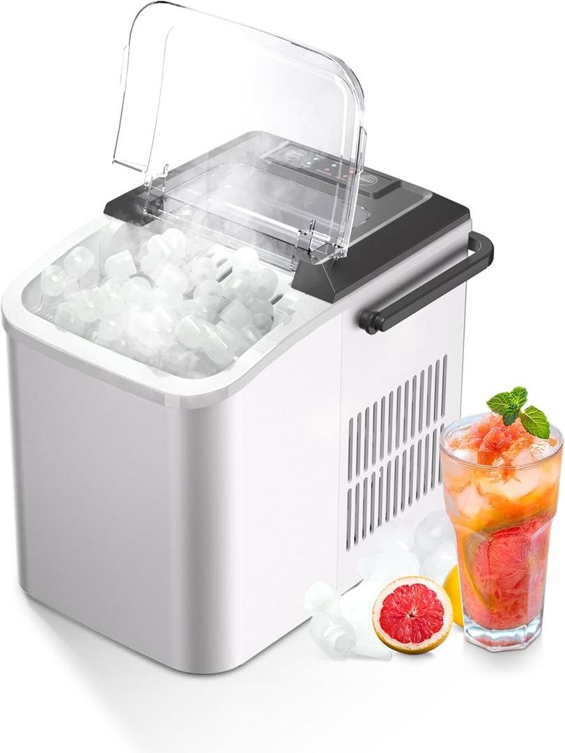 Bullet Ice Maker, 26.5 lb/24H Counter Top Ice Maker with Self-Cleaning Function, 9 Cubes Ready in 7-8 Mins, Portable Ice Maker Suitable for Home, Office, Kitchen, RV, white S, WBJ-10C