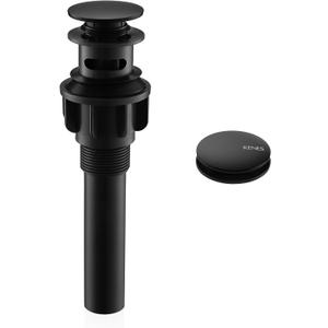 KENES Pop Up Bathroom Sink Drain with Overflow, Matte Black Pop Up Drain Stopper Anti Clog Pop Up Drain Stopper Lavatory Bathroom Vanity Sink Drain, Big Pop up Cap (With Overflow), Matte Black