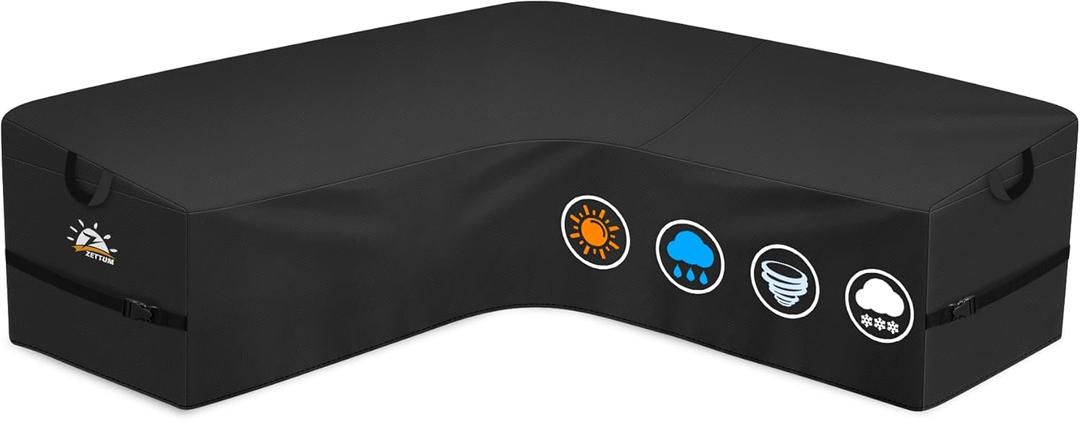 Zettum Outdoor V-Shaped Sectional Cover - 600D Patio Sectional Sofa Cover, Waterproof & Heavy Duty Patio Furniture Covers for Outdoor Sectional Sofa and Couch, 82x82 Inch Wide