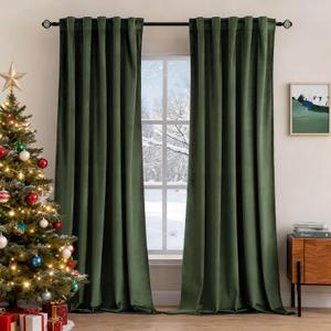MIULEE Velvet Curtains 66 Inch Wide - Extra Wide Luxury Room Darkening Curtains for Sliding Door Bedroom Living Room Thermal Insulated Window Drapes Back Tab, Olive Green, W 66 x L 84 inch 2 Panels