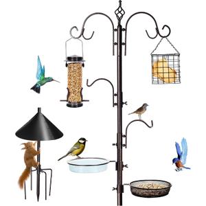 YINGYM Bird Feeding Station Kit, 87 Inches Bird Feeder Pole, Premium Feeder Hanging Kit with Metal Suet, Water Bowl, Mesh Tray and Squirrel Baffle