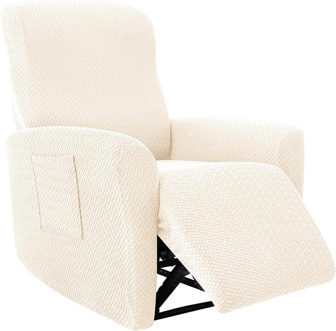 FUANGUI Recliner Chair Covers 4-Pieces Small Recliner Cover for Recliner Chair, Non Slip Covers Washable Lazy Boy Recliner Slipcovers/Furniture Protector for Kids, Dog, Living Room, 02
