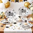 50 Pcs Black Bow Graduation Party Supplies 9 in Black Coquette Bow Graduation Plates Congrats Grad Class of 2026 Scalloped Disposable Dessert Paper Plates for College High School Party Decorations
