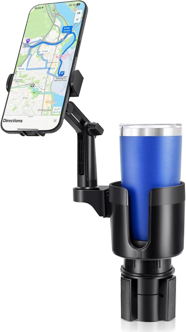 2-in-1 Cup Holder Cell Phone Holder, Adjustable 360 Rotation Universal Phone Holder Fits 4.0-7.0" Devices, Compatible with 12-40 oz Bottles