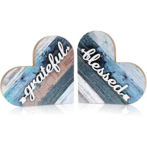 WLLHYF Rustic Table Decorations, 2 Pcs Wood Home Sign Love Heart Shaped Table Centerpiece Thanksgiving Signs Autumn Rustic Home Decor for Home Kitchen Table Living Wedding Room Decor