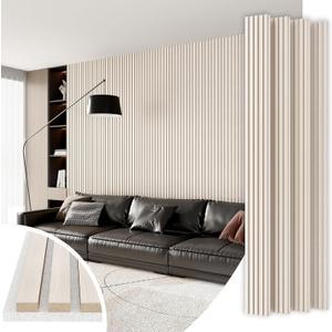 Wood Slat Acoustic Panels, 4 Pack 94" x 8"(21ft) Wood Wall Panels, Soundproof Wood Slat Panel, 3D Fluted Sound Absorbing Paneling for Wall Decor, Living Room, Bedroom, White Oak