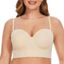 SEA BBOT Women Longline Strapless Bra Full Figure Corset Bra Hide Back Fat (Beige)