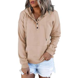 Womens 2025 Hoodies Button Collar Drawstring Hooded Pullover Casual Long Sleeve Tops Sweatshirts Fall Fashion Size S